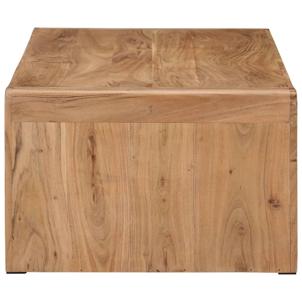 Mesa de centro de madera maciza de acacia, 110 x 55 x 35 cm, mesa auxiliar con estante y cajón, estilo rústico, para sofá, salón, oficina, rústica y funcional