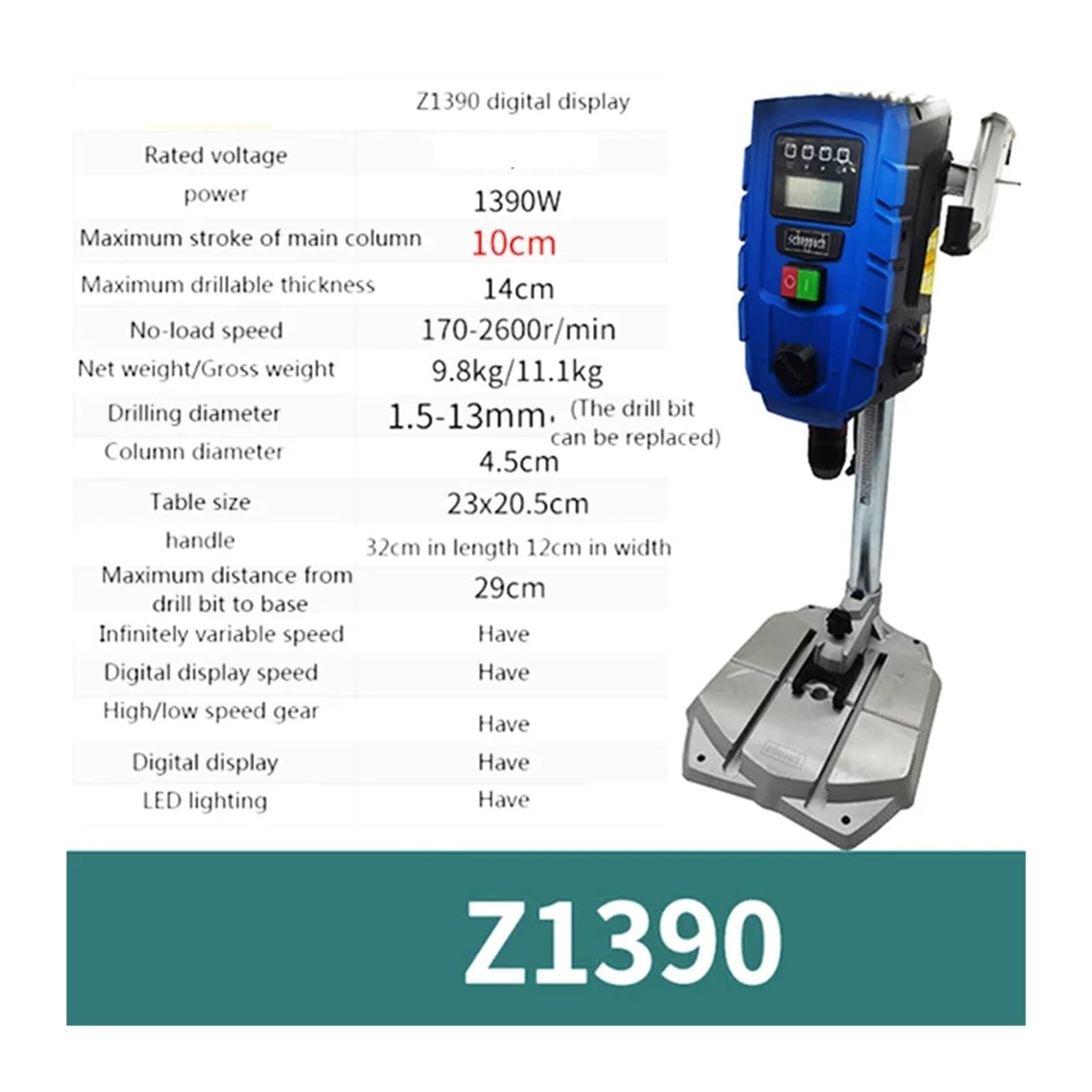 Mini taladro de columna, Taladro De Banco Con Pantalla Digital, Posicionamiento Por Infrarrojos, Velocidad Ajustable, Taladro De Banco Eléctrico For Carpintería, Máquina Herramienta, Piezas De Instrum