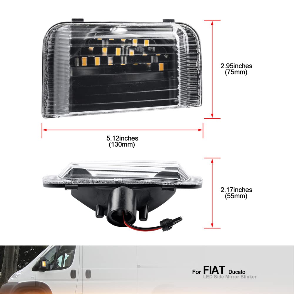 Pro!Carpentis Intermitente Espejo Con Luz Intermitente Derecho Lado Copiloto Compatible Con Ducato Boxer Jumper, A Partir De Año 2006- Cristal Transparente Con Amarillo Reflector