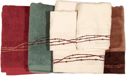 H HIEND ACCENTS Paseo Road Barbwire - Juego de toallas de baño bordadas de 3 piezas, estilo rústico occidental, toallas temáticas de cabaña color