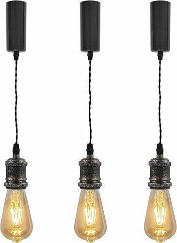 Miniatura 42 de Kiven Colgantes de iluminación de riel tipo H, luces colgantes industriales de pista H con cuerda de tejido negro de 7 pulgadas de longitud, paquete