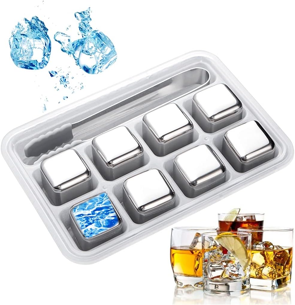JSEIAJB Stainless Steel Ice Cubes Reusable Chilling Stones Whiskey Rocks Ice Cooler For Beer Wine Coffee Bar Party Gifts