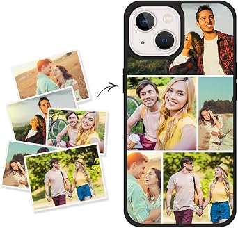 Custom Phone Case for iPhone 14, Anti-Scratch Shock-Resistant Protective Personalized Customized Multi-Picture Case Anniversary Xmas Birthday Present, Black