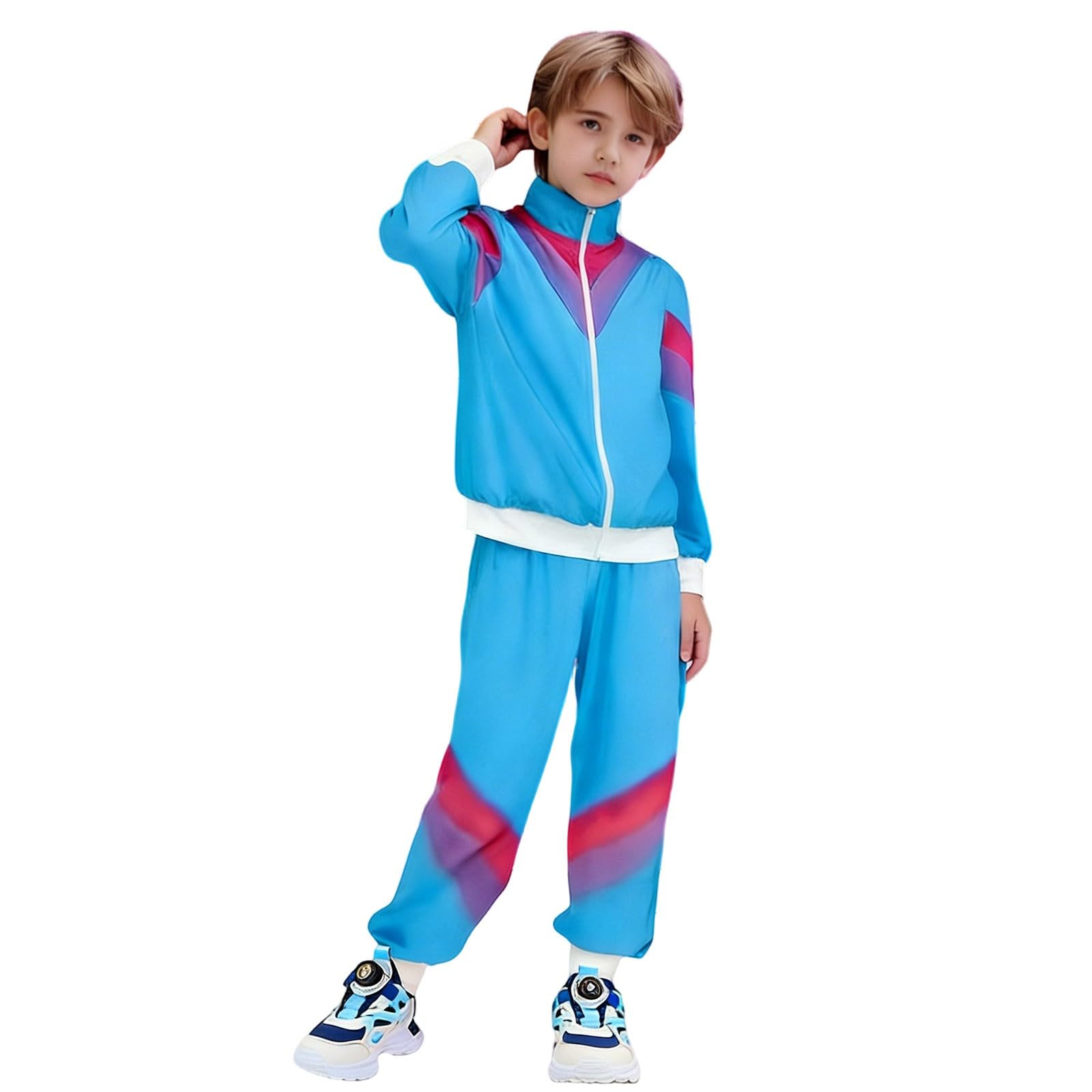 Kids 80s 90s Tracksuit Shell Suit Girls Boys Fancy Dress Costume Stylish Street Hip Hop Costumes Children's Fashion Outfit 1980s/1990s Party Jogging Suit Retro Style Bad Taste Party Carnival