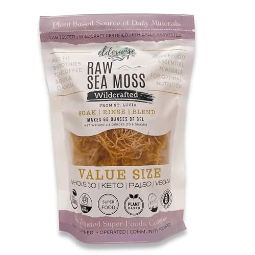 Musgo de mar | WILDCRAFTED | 2.5 oz que hace 64 oz de gel | crudo + no transgénico | Sundried | Mineral Rich | Santa Lucía Moss | Dorado
