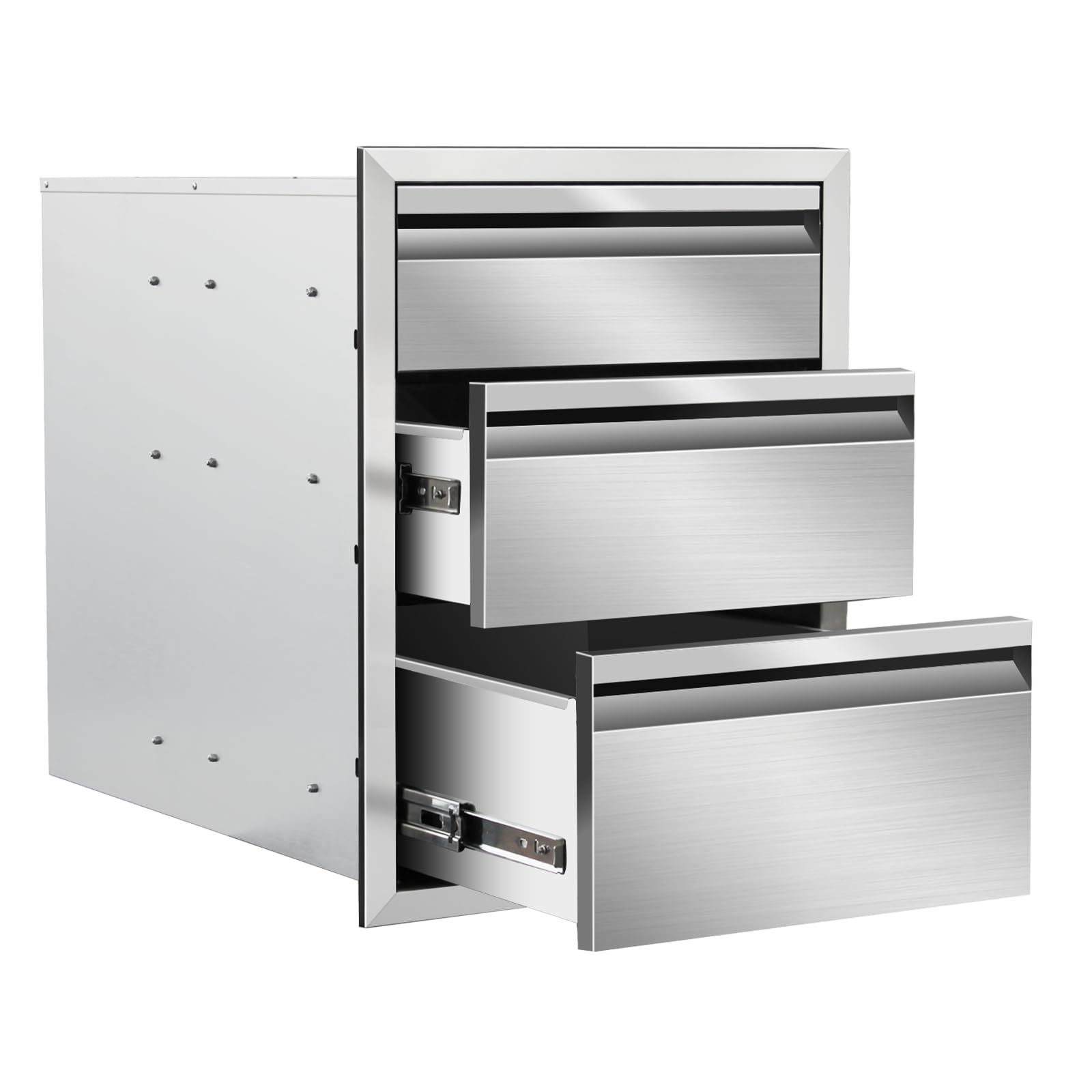 Outdoor Kitchen Drawers 16" W x 21" H x 23" D Stainless Steel Drawer BBQ Triple Drawers with Hidden Handle for Outdoor Kitchen Island, Patio Grill Station