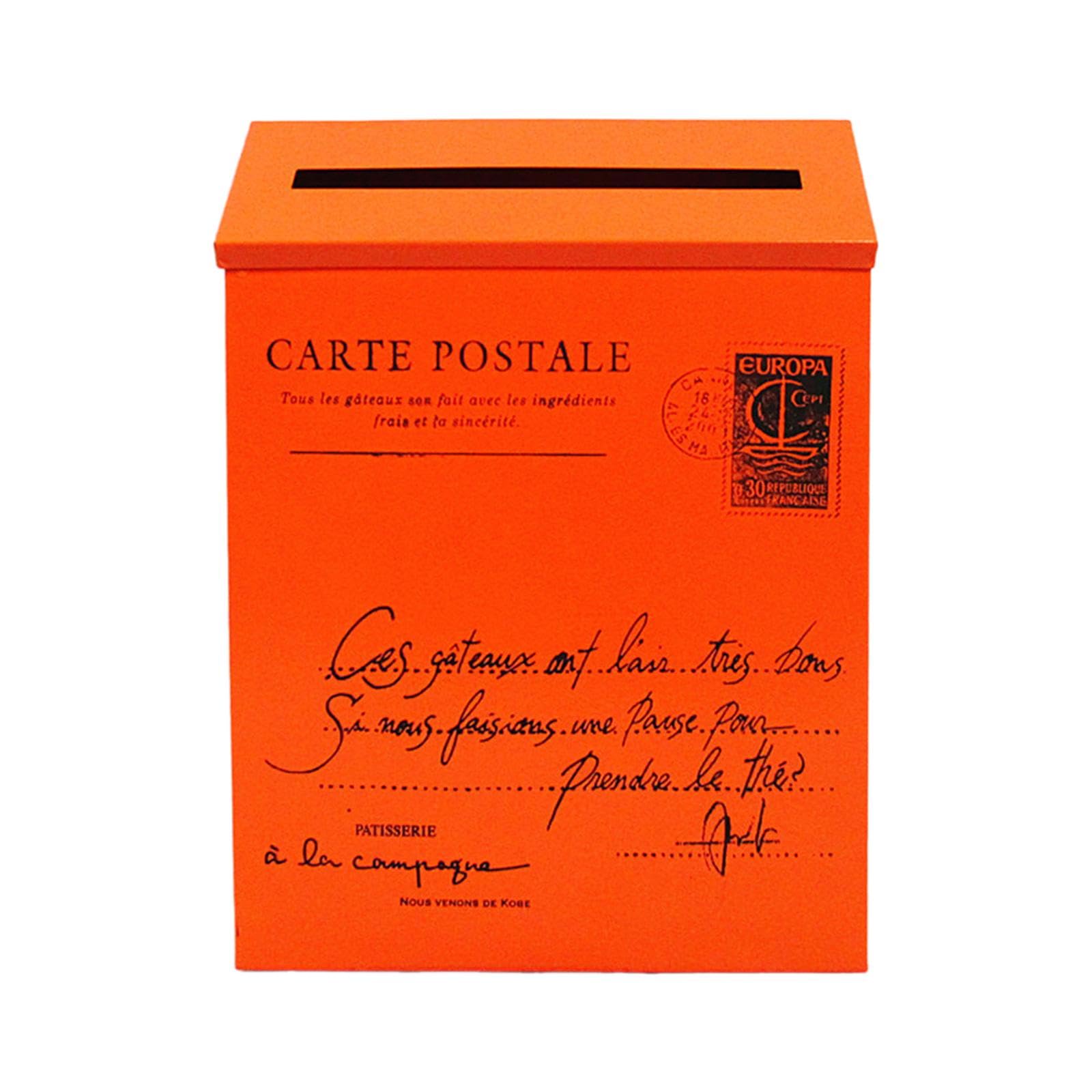 LR Decor E-Shop Wall Mounted Mailbox Retro Drop Box for Front Door Outside House Home Office Orange-image-39
