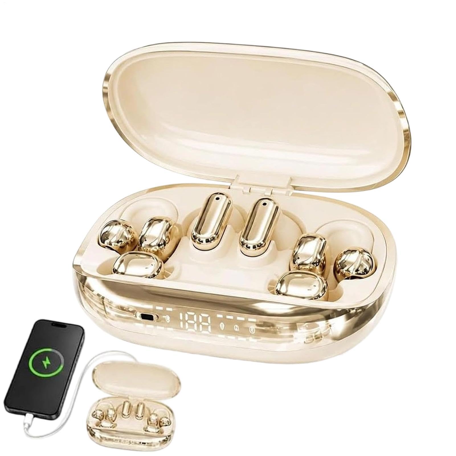 Cuffie Clip Auricolari con Microfono per Chiamate e Custodia di Ricarica