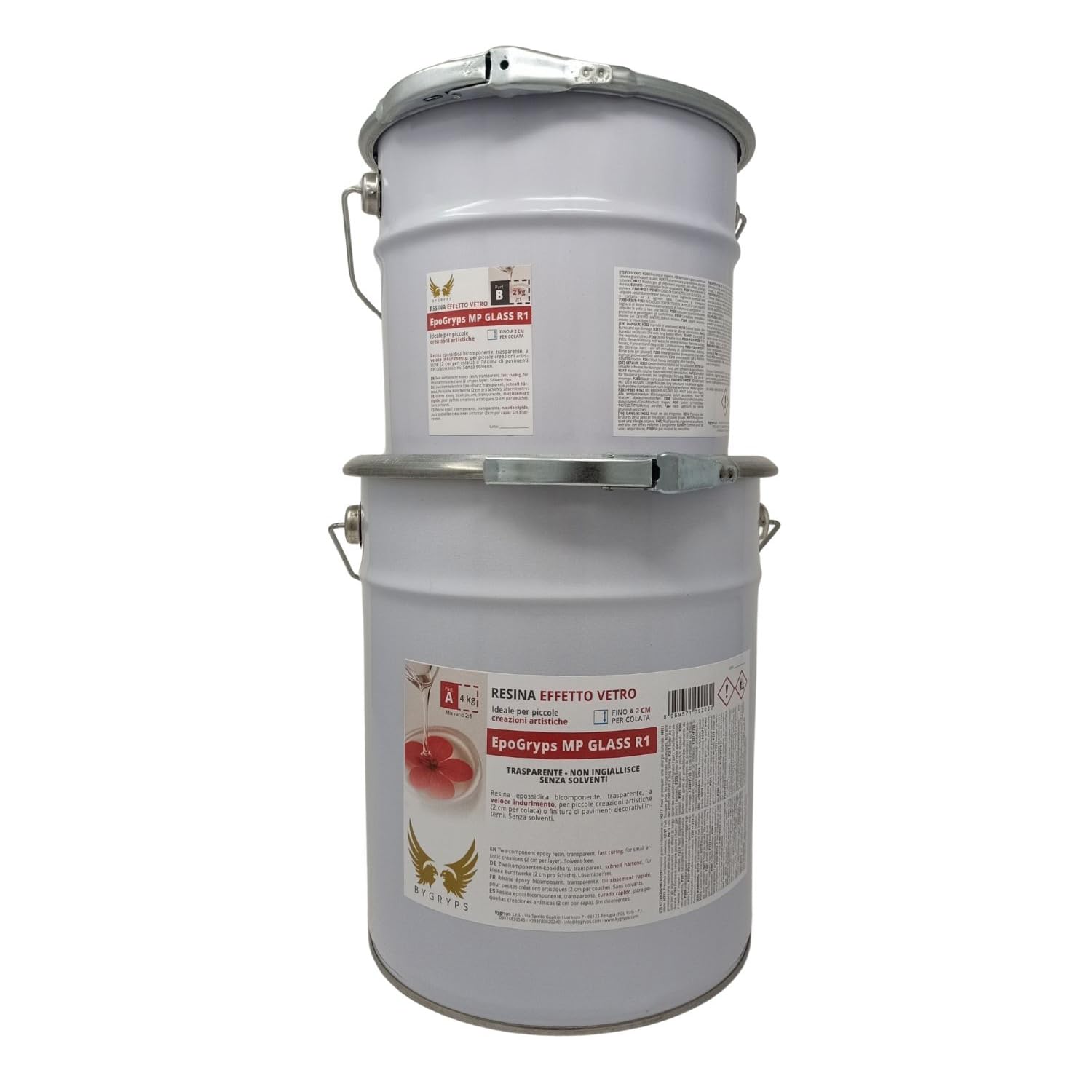 BYGRYPS EpoGryps MP GLASS R1 6 kg Epoxidharz A+B, transparent, Glaseffekt, schnelle Härtung, vergilbungsfrei, für Möbelbeläge, River Table bis 2 cm