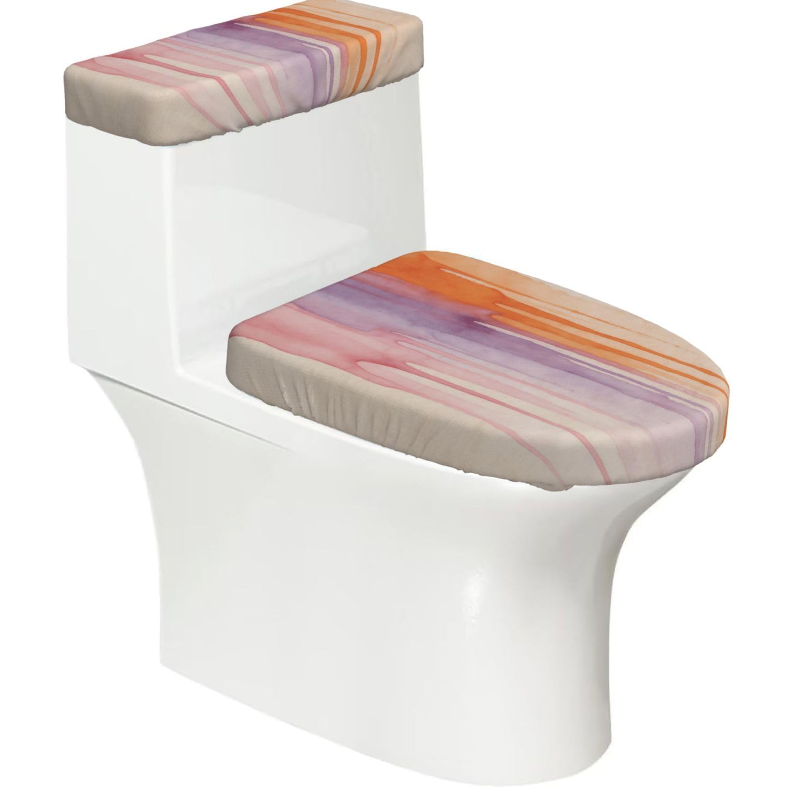 Paint Flow Down Elastic Toilet Cover Set of 2-Stretchy Lid and Tank Covers for Bathroom, Soft Washable U Shape Toilet Decor
