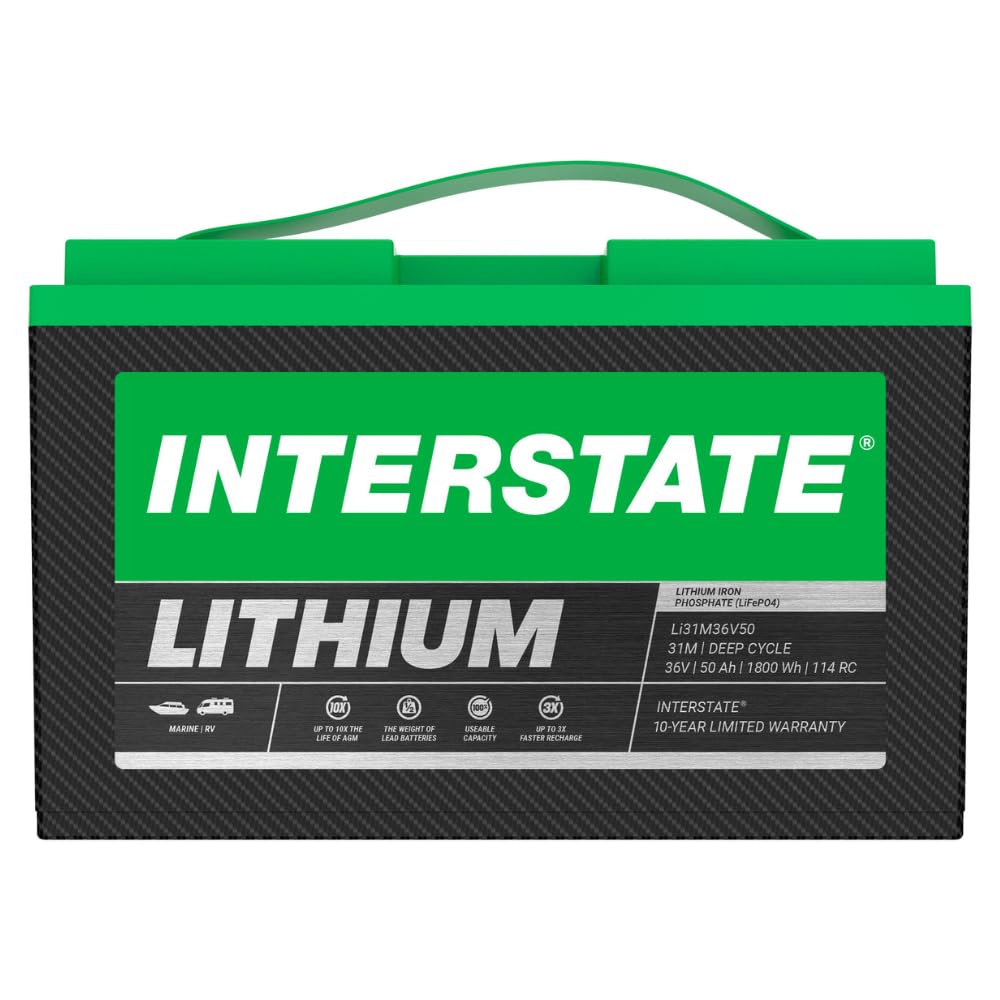 Interstate Batteries 36V 50Ah LiFePO4 Marine Deep Cycle Battery, Group 31M