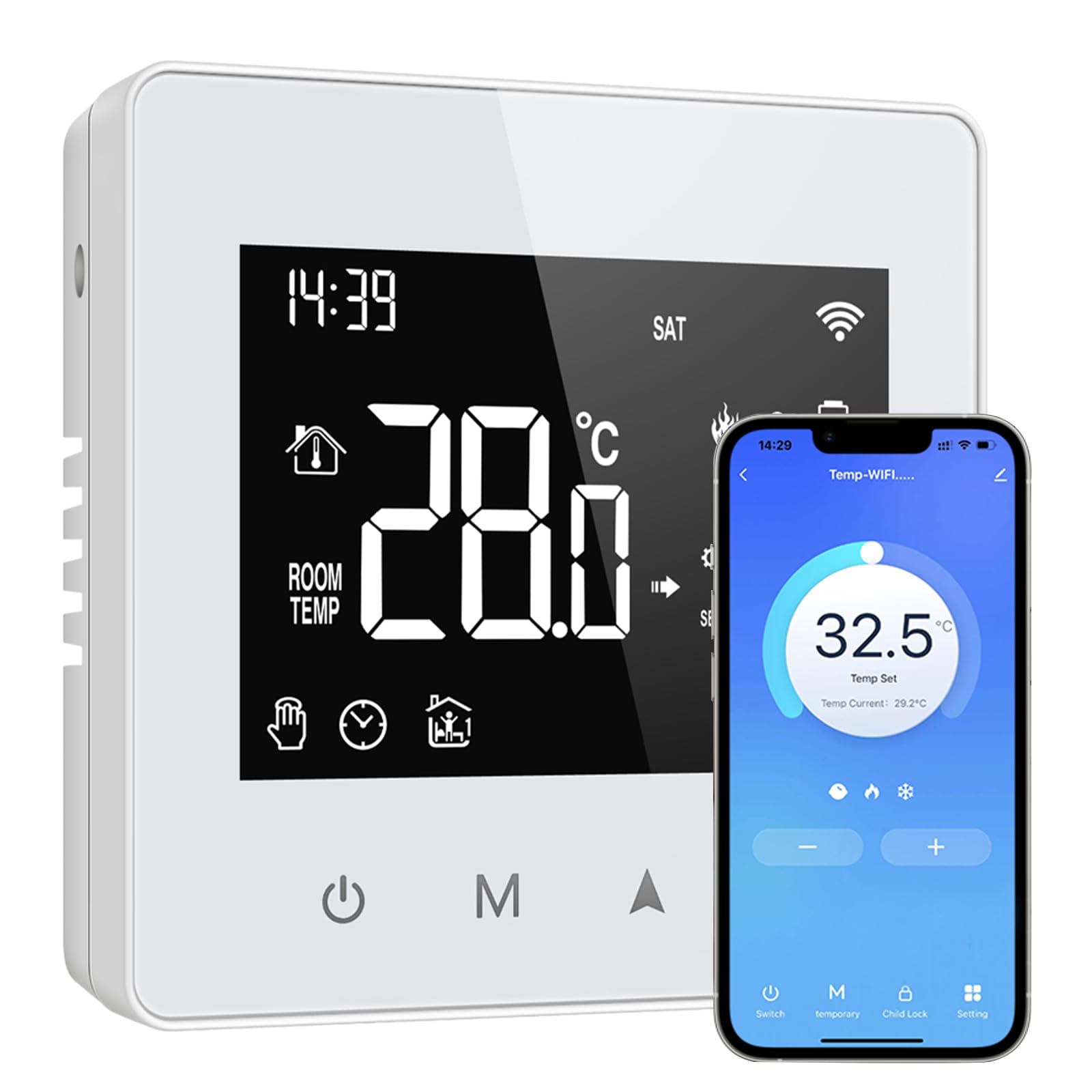 WiFi Connected Thermostat, Tuya Thermostat Connected Thermostat Boiler Gas, with LED Touch Screen, Programmable Thermostats, Compatible with Alexa and Google Home, Voice Control and Remote