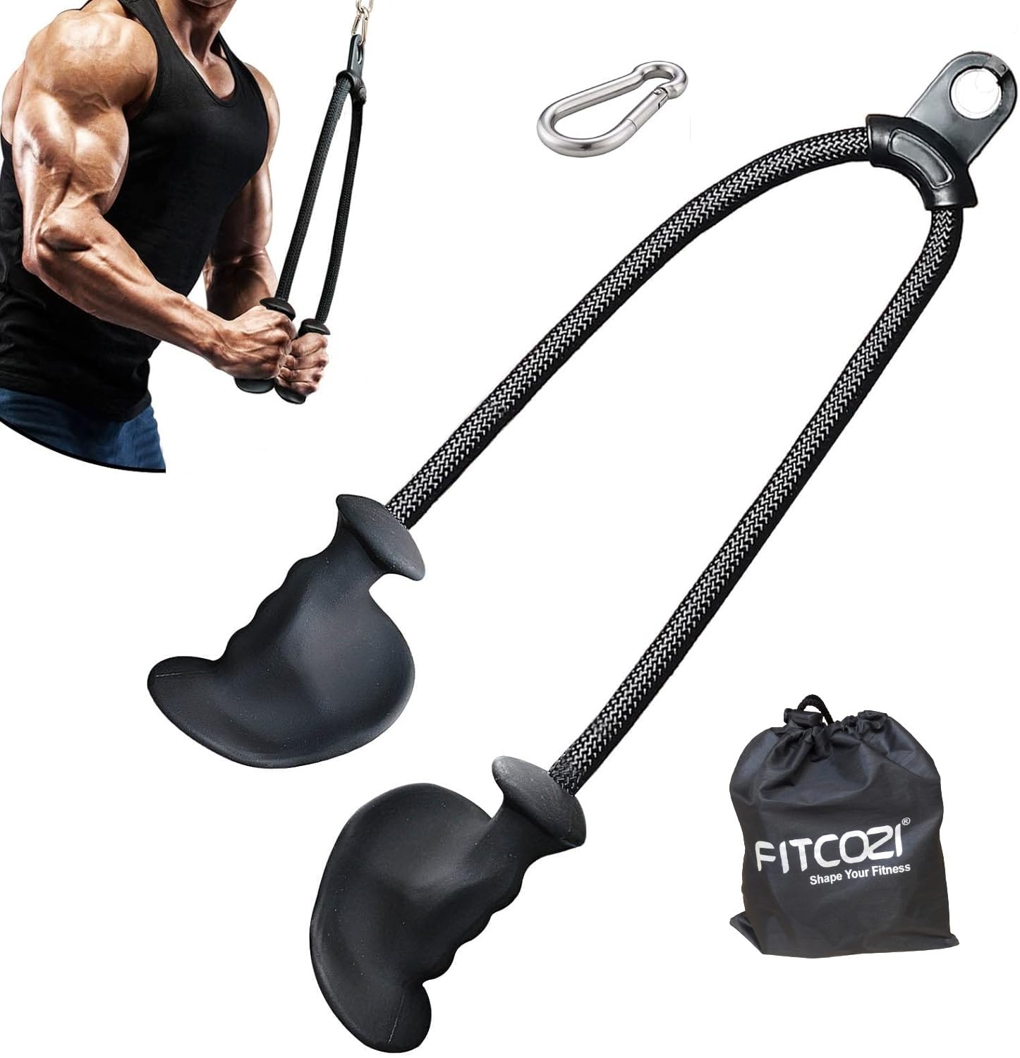 Tricep Rope with Ergonomic Handles, 36 Inch Tricep Pull Down Rope for Cable Machine, Pulley System, Triceps Rope Cable Attachment for Gym, Home