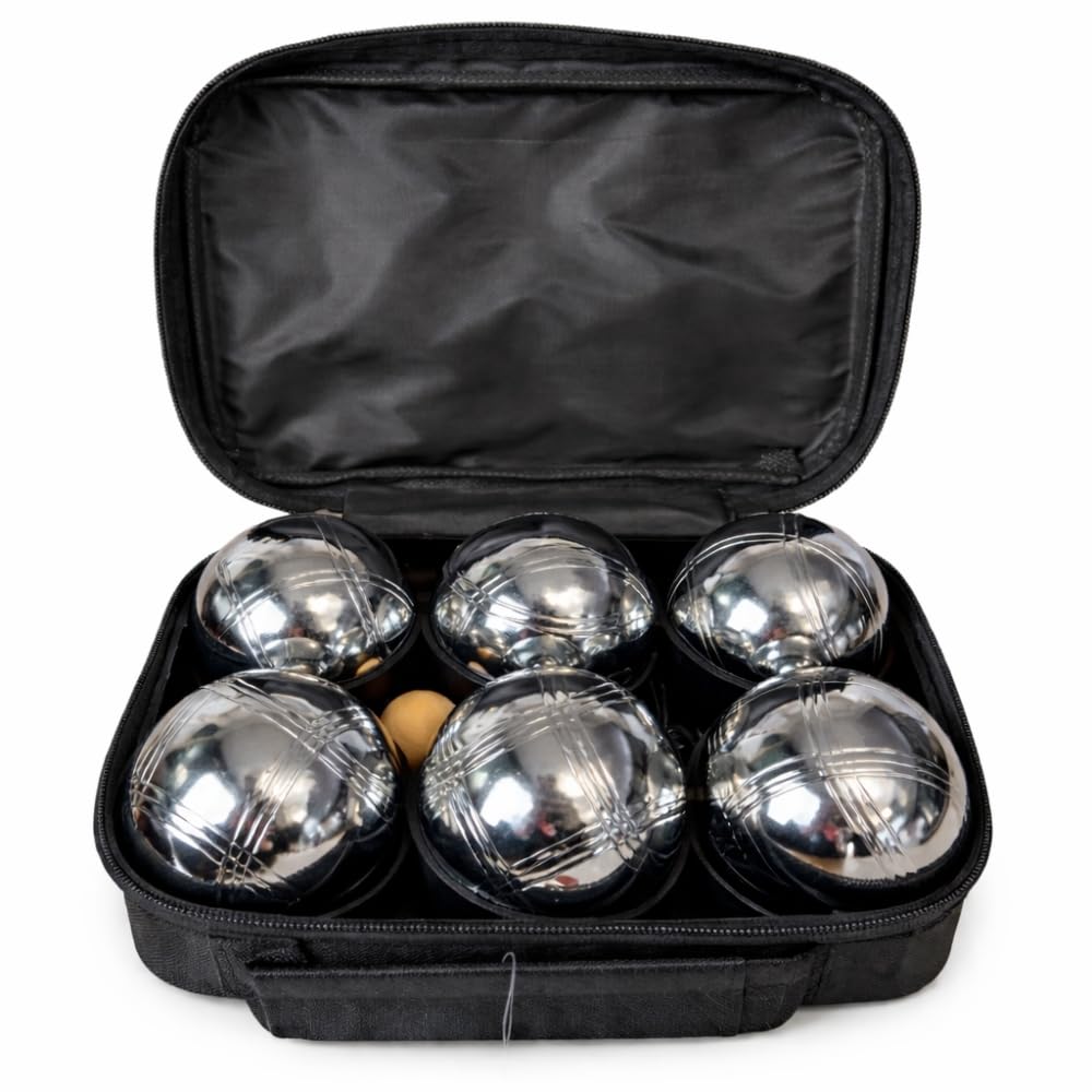 SHOP-STORY Jeu de Pétanque en Métal – 6 Boules avec Housse de Transport, Cochonnet et Cordon de Mesure – Loisirs Extérieurs