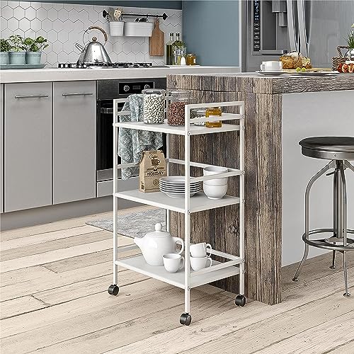 Image of WINSTAR Metal Rolling Trolley with Lockable Wheels | Heavy Duty Multifunctional Metal Frame Cart | Ideal for Home, Kitchen, Bathroom and Office Storage | (White, 3-Tier)