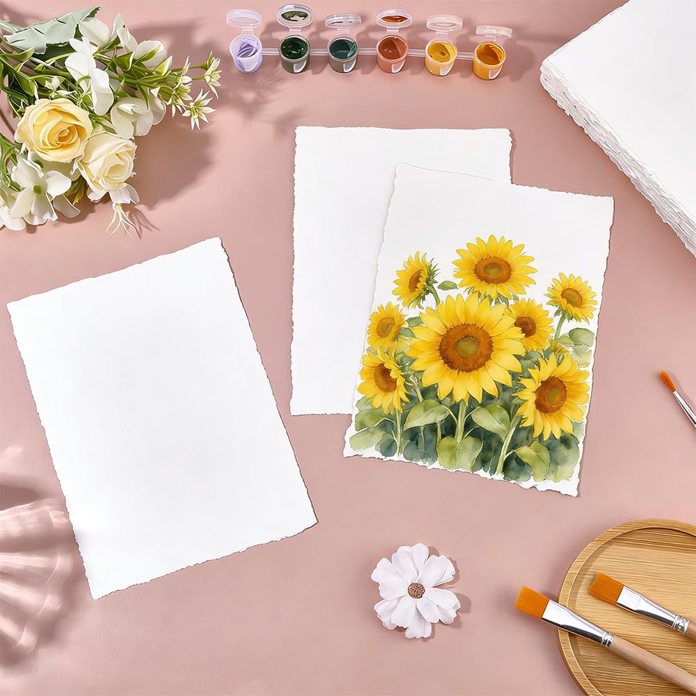 WADORN 100 Feuilles Papier aquarelle Blanc 13x18cm, 300 g/m² bords déchirés Surface rugueuse Papier texturé Fait Artisanat DIY Invitations mariage aquarelle Fabrication Dessin Art Peinture