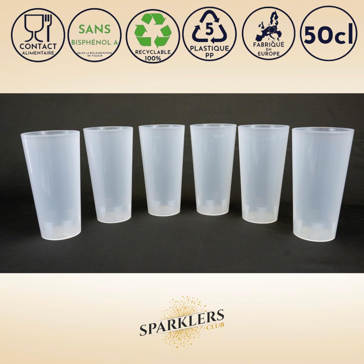 SPARKLERS CLUB Set 25 Bicchieri Riutilizzabili ECOCUP 50 Cl – Ecologici E Senza BPA, Traslucidi