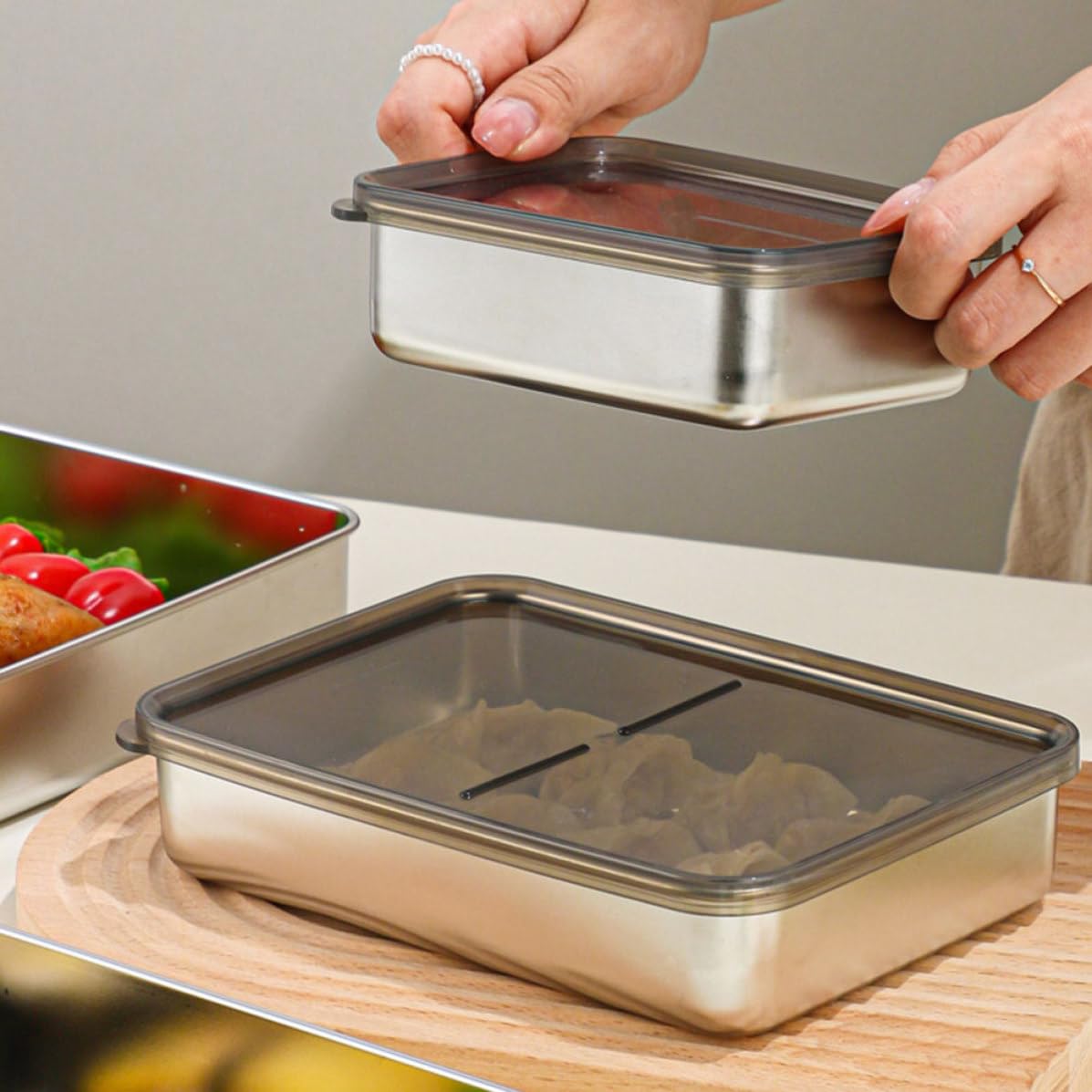 3 Piezas Recipientes de Acero Inoxidable para Alimentos con Juego