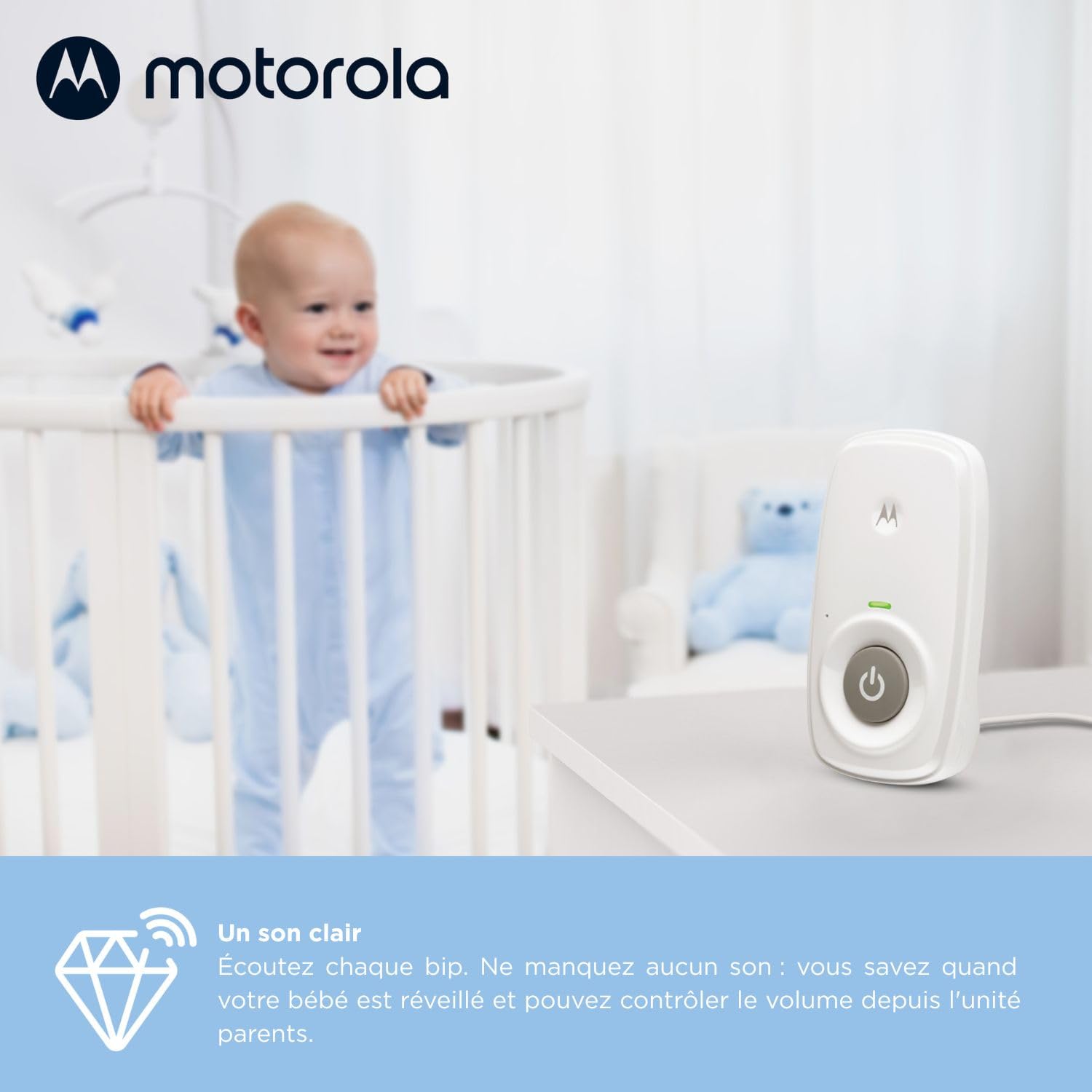Motorola Nursery AM21 Audio Baby Monitor - Moniteur numérique avec Technologie DECT pour la Surveillance Audio - Longue portée - Microphone Haute sensibilité - Blanc