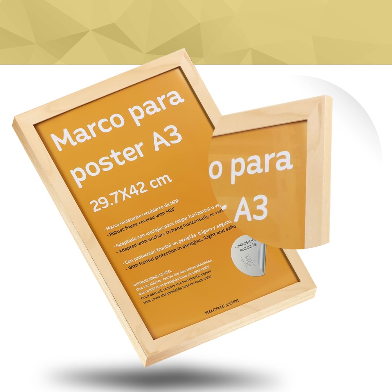 Nacnic 4-er Set Starke Klassische Fotorahmen zum Schutz und Anzeige von Fotos, Diplome, Plakate, Poster, Kunstdrücke... in verschiedenen Größen und Farben. Holz, Größe A3