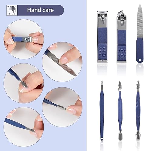 Miniatura 7 de ADAARA Juego de cortaúñas multifunción con cortador de pedicura, lima de uñas, kit de tijeras con estuche de viaje, herramientas de manicura azul de