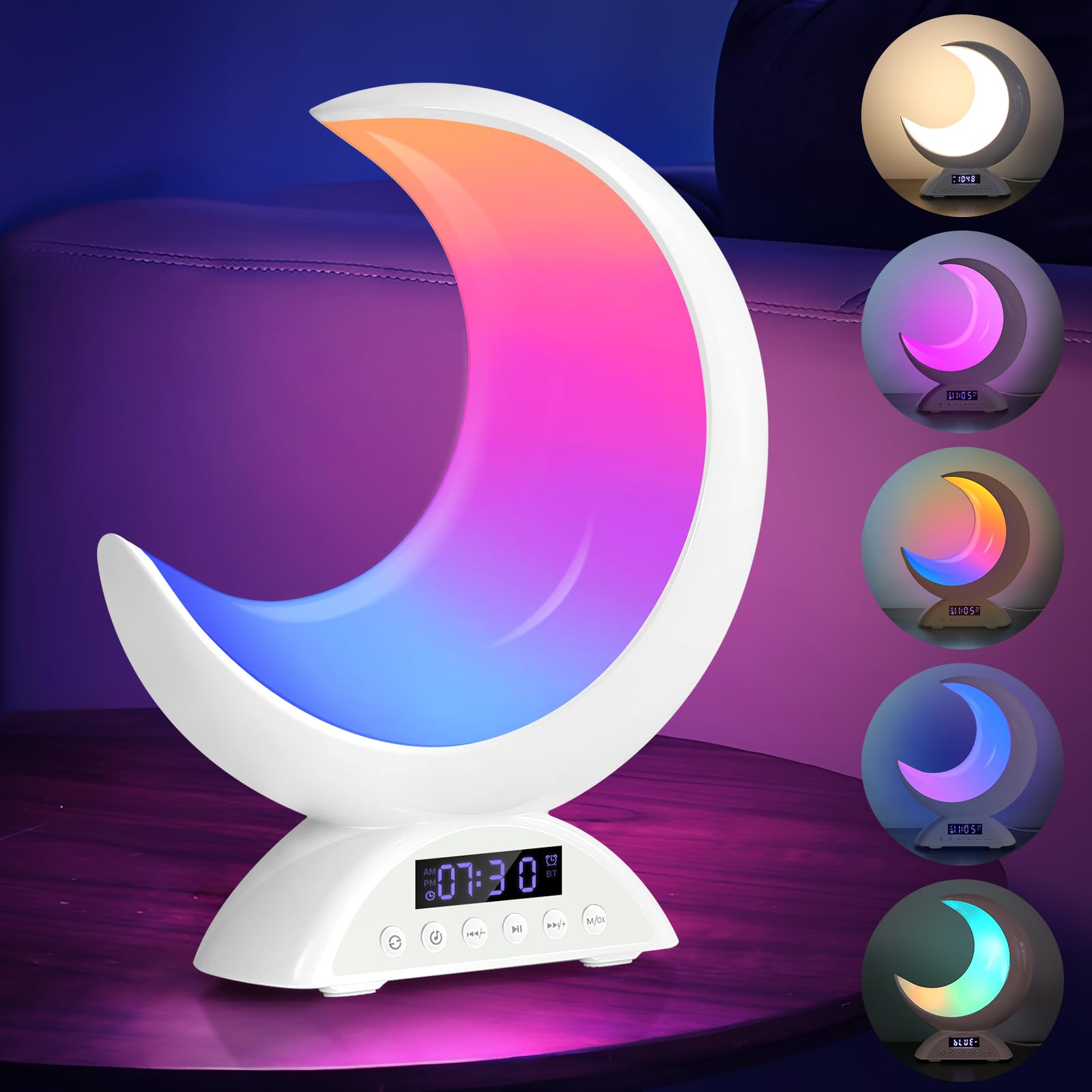 Sveglia luminosa, sveglia con luce, 19 modalità di luce, controllo touch con funzioni dimmerabili, altoparlante Bluetooth, ideale per camera da letto di adulti e bambini