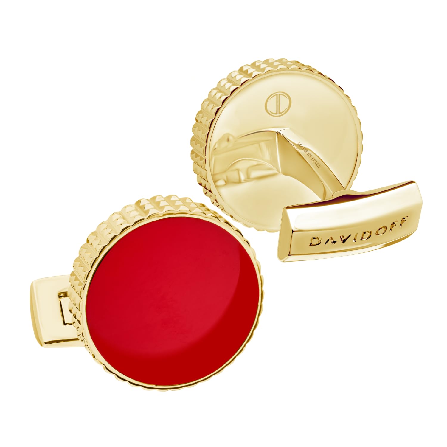 DAVIDOFF PARIS Cufflinks - Gemelos dorados y rojos - Gemelos de oro redondos para hombre con diseño guilloché - gemelos para camisas en latón bañados en oro esmaltado en rojo– bodas y eventos