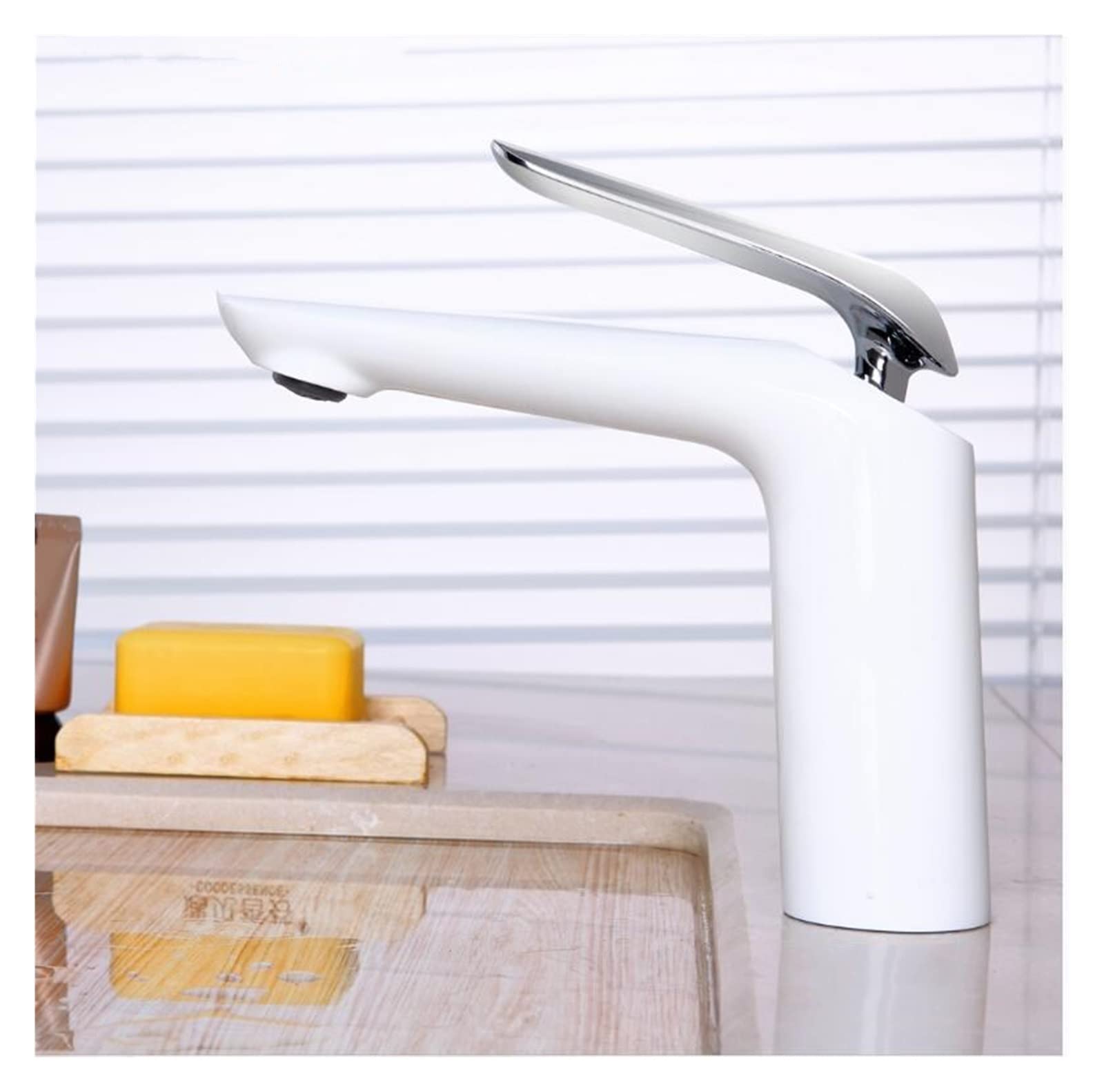 Robinet de lavabo en laiton blanc et chromé, mitigeur d'évier haut de gamme