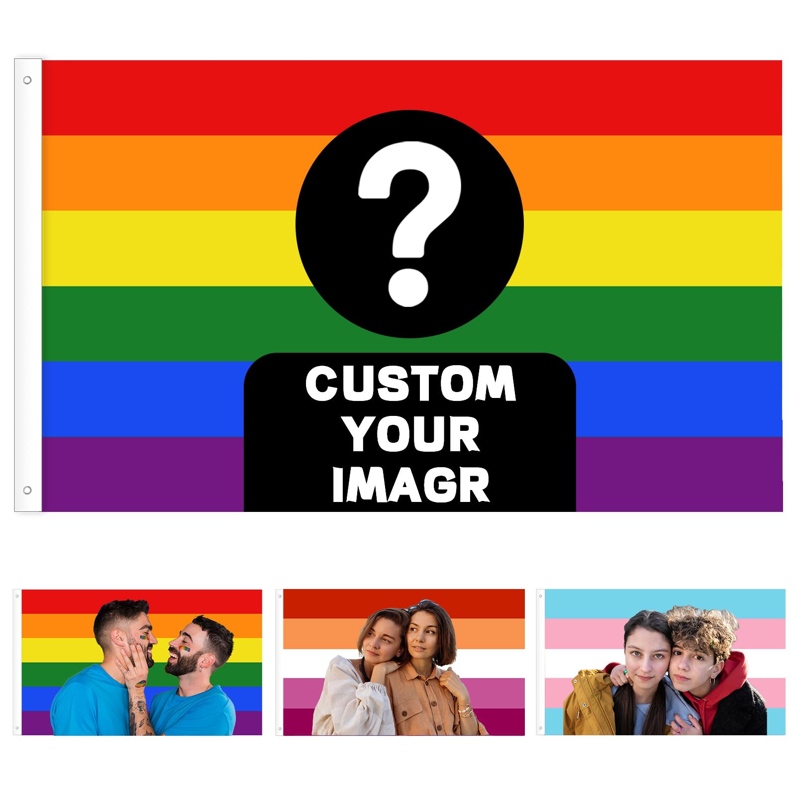 Custom Pride Flag, Personalised Flags, Make Your Own Flag with Print Photo/Logo/Text, Customised Flags for Christmas Birthday Holiday Livingroom Bedroom Decor (Pride Bunting Flag) — image 1