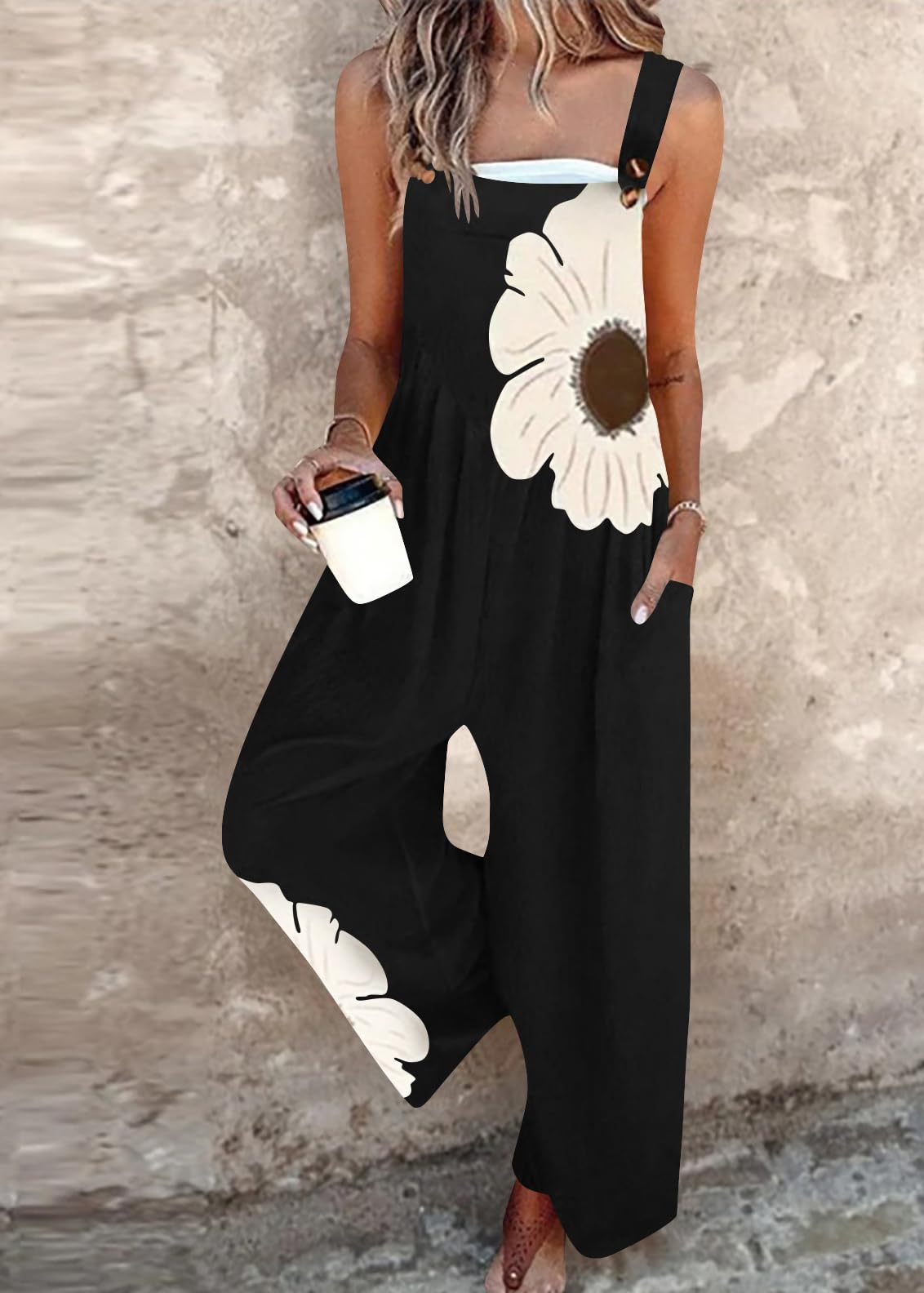 shownicer Salopette Donna Estivi Senza Maniche Stampato Boho Overall Casual Jumpsuit Con Tasche