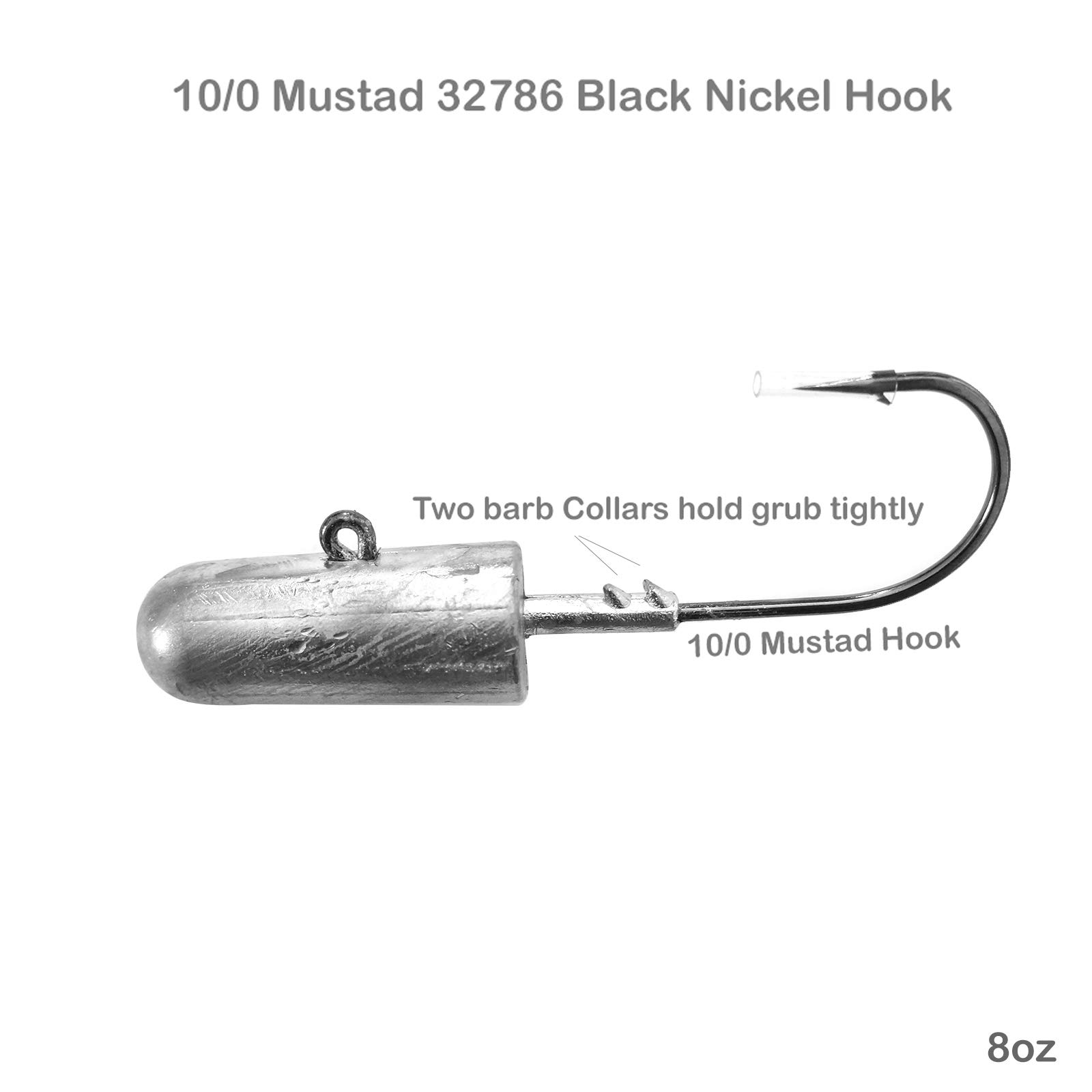 Fish WOW! 10oz Bullet Jig Head With Mustad 32786 10/0 Hook - Saltwater Fishing Jig Heads (Single)