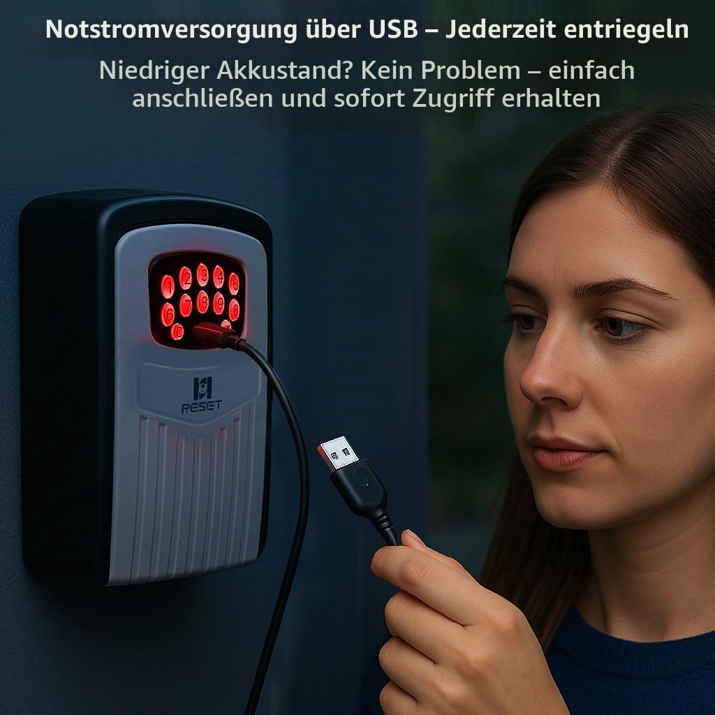 RESET-104 Bluetooth Schlüsseltresor – wetterfest, Metall | Beleuchtete Tastatur, 6-stelliger Code voreingestellt, Änderbar auf 8-10 Stellen, Stabiler Schlüsselsafe, Außen-Schlüsselbox