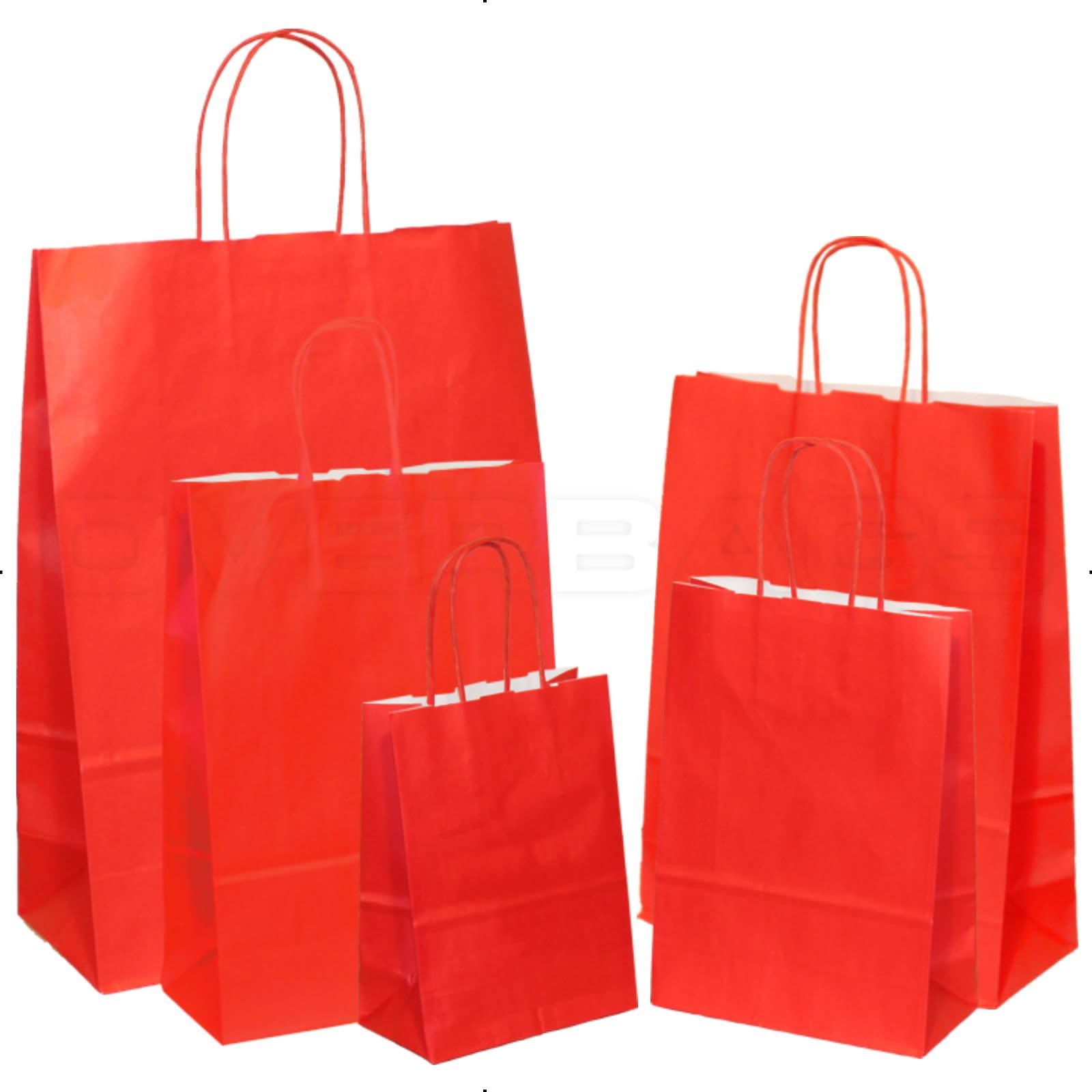 OVERBAGS - Borse shopper sacchetti di carta manico cordino colore rosso - Dimensione cm 15x8x20, Confezione pz 150