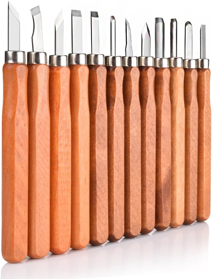 AUSTY 12 Set Beginners Wood Carving Tools Hand Chisels Carving Knives Kit for General Wood Carving Projects as Carving Wood, Resin and Clay,Soapstone, Pumpkin, Fruit, Vegetables