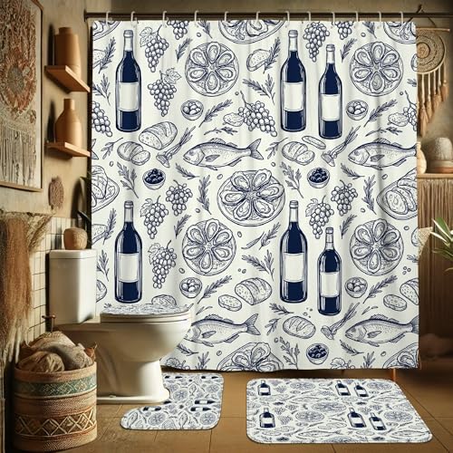 Rideaux de douche rustiques 183x183 avec tapis vintage de bain en toile de vin - 4