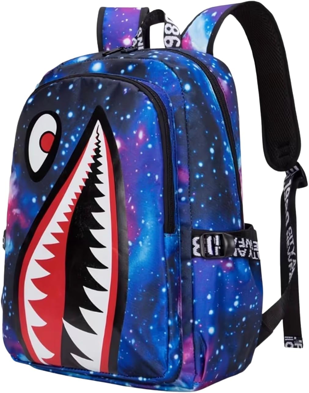 Shark Mouth Backpack, Galaxy Print, School Bag with Teeth Design, Multiple Patterns Available (Explosion)