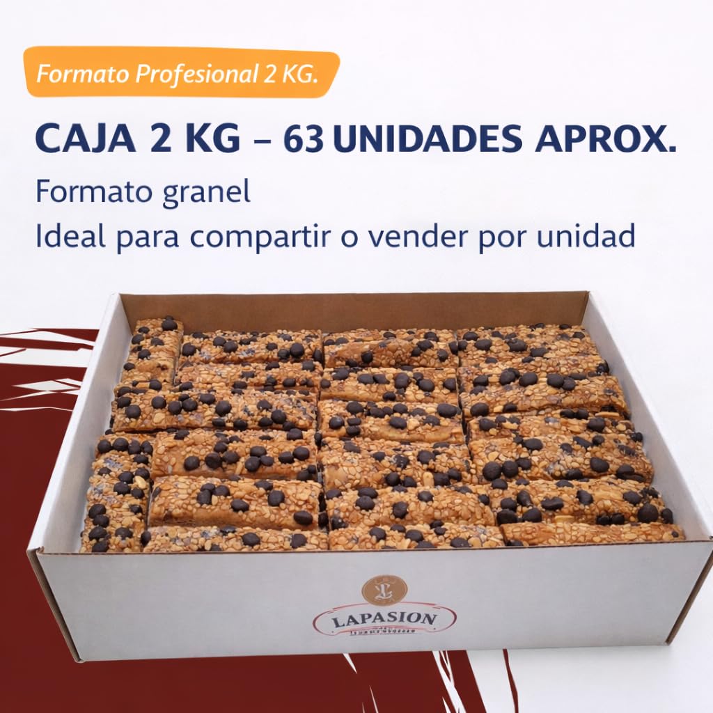 LAPASION - Barritas integrales con chocolate, almendra y sésamo | Sin azúcares añadidos | 2 Kg