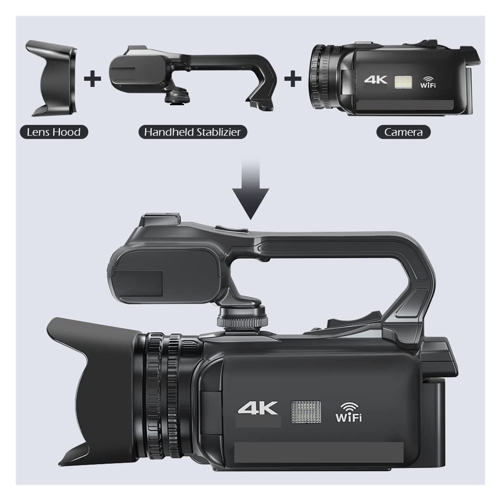 Caméra vidéo Caméscope Caméra vidéo Professionnelle 4K Caméscope 64MP 4quot;Écran Tactile Full UHD Vlog Streaming Camera Digital Recorder Webcam(32G SD Card,with Microphone)