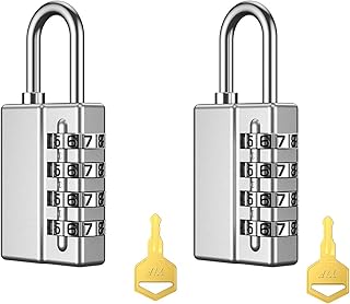 KeeKit Combination Padlock, 4 Digit Combination Lock with Keys, Resettable Waterproof Gate Lock for Locker, Gym, Fence, Case, School & Employee Locker, Toolbox – 2 Pack, Silver
