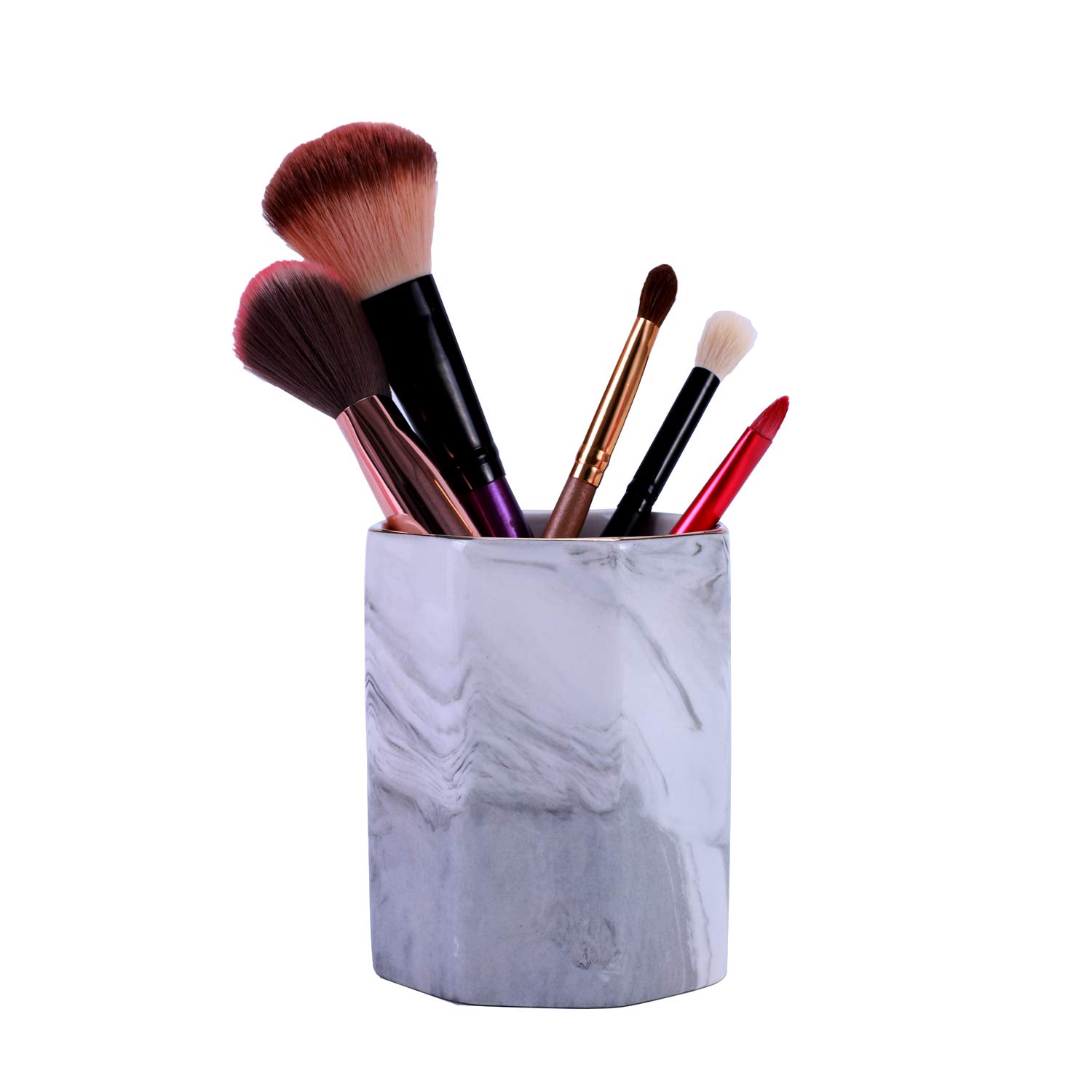CYXChenyu Ceramic Desk Pen Holder Marble Pattern Pencil Cup Holder Desk Organizers and Accessories Makeup Brush Holder for Girls (Grey)