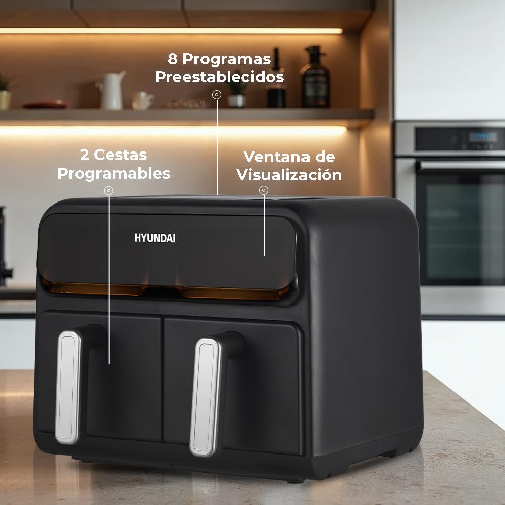 Hyundai Air Fryer HAF8000DD, bezolejowa frytkownica powietrzna, 8 programów, czarna