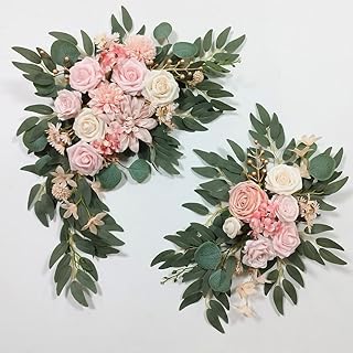 ARTFLWS Artificial Flower Swag Wedding Arch Flowers Set of 2 Rose Flower Swag Arrangements for Wedding Party Welcome Ceremony Sign and Reception Backdrop Floral Decoration (Pink)
