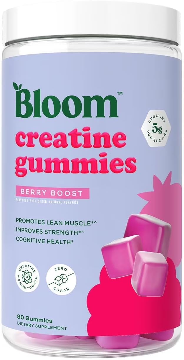 Bloom Creatine Monohydrate Gummies, 5g Per Serving, Sugar Free Creatine Gummy for Workout, Strength, Cognitive Health & Lean Muscle Support, Gluten Free & Non GMO, Berry Boost, 90 Gummies, 30 SVG