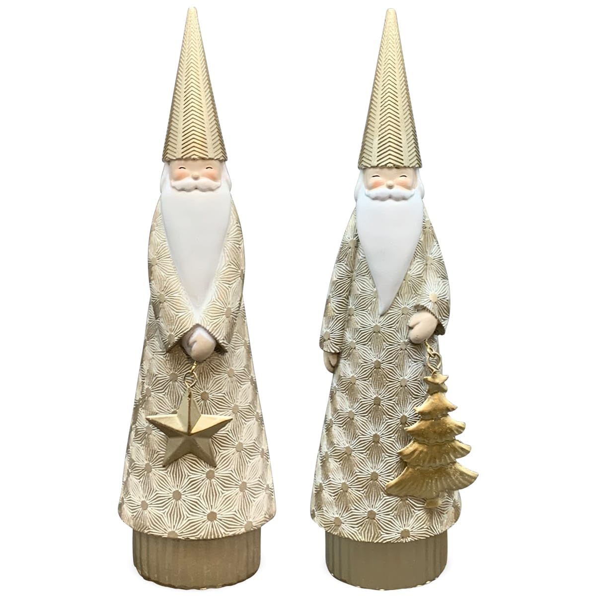 Hygge Weihnachtsmann-Figur Set Stern & Baum Weihnachtsdekoration, 31 cm - Moderne Weihnachtsdeko innen & außen - Nikolaus Winter-Deko in Gold perfekt als Tischdeko, Fensterbank, Tür & Garten