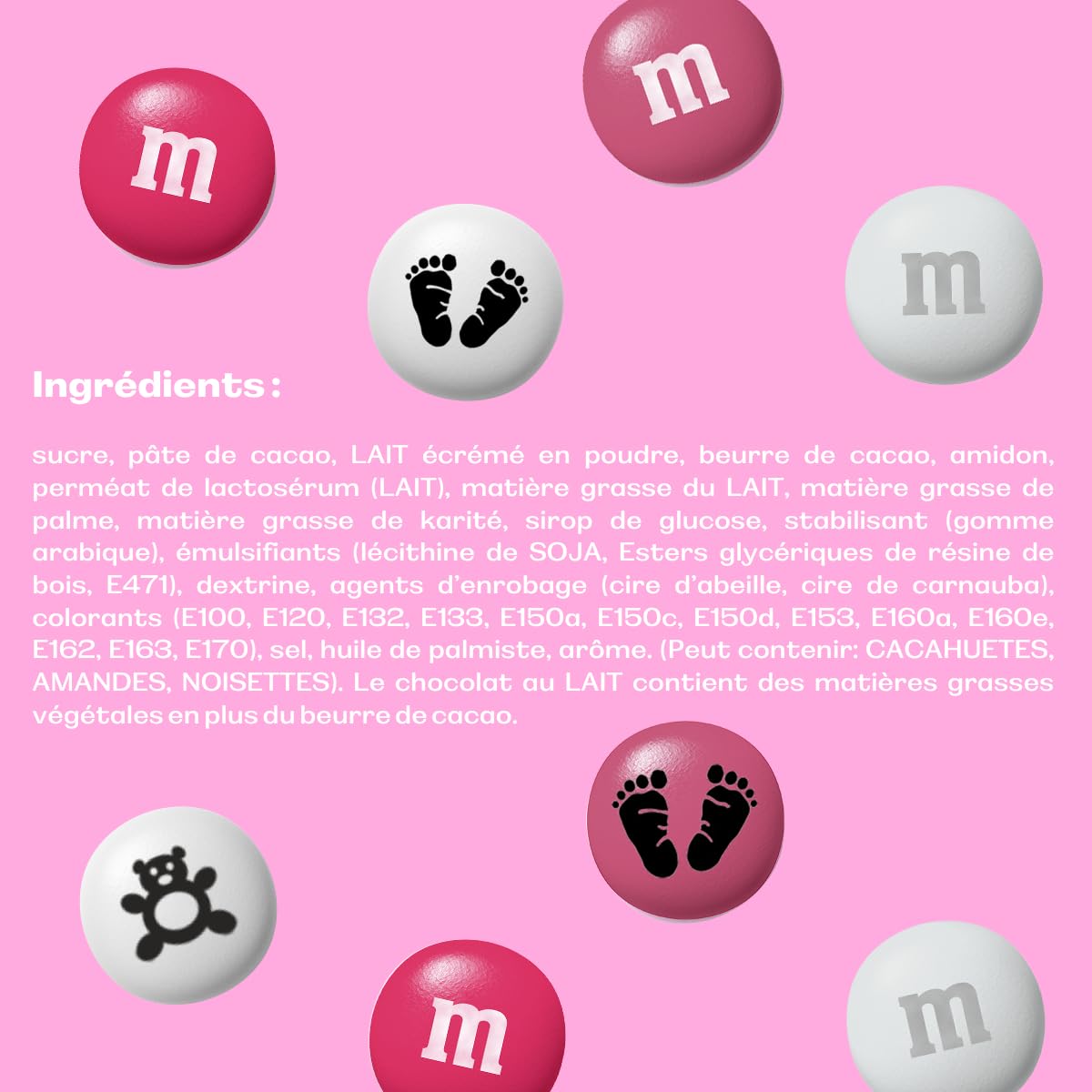 M&M'S au chocolat au lait pré-imprimés Naissance ou Baptême- Sachet vrac de 1,5kg de chocolats roses et blancs - Idée de cadeaux pour célébrer la naissance d'un bébé