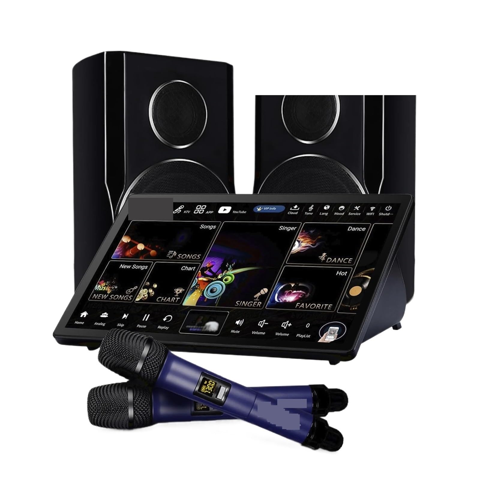 5-in-1-Karaoke-Maschine Mit Lautsprechern + Karaoke-System + 15,6-Zoll-Touchscreen + Mixer + 2 Kabellose Mikrofone Klare Tonaufnahme