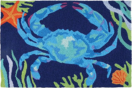 Jellybean Deep Blue Crab Coastal Indoor/Outdoor Machine Washable 21" x 33" Accent Rug