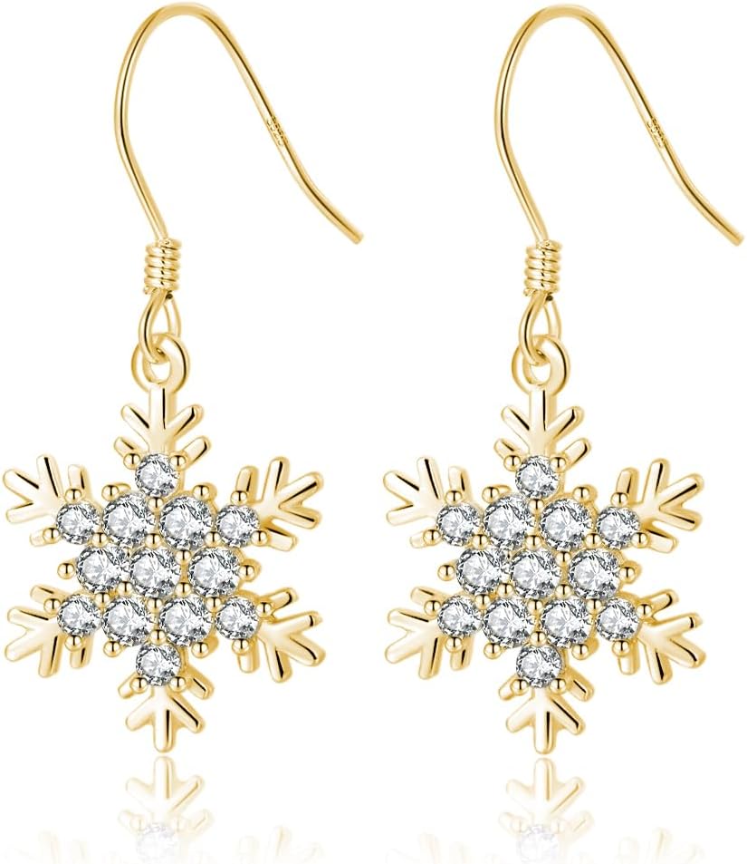 SLUYNZ Solid 925 Sterling Silver Sparkling CZ Snowflake Earrings Drop for Women Snowflake Dangle Earrings Christmas Gifts