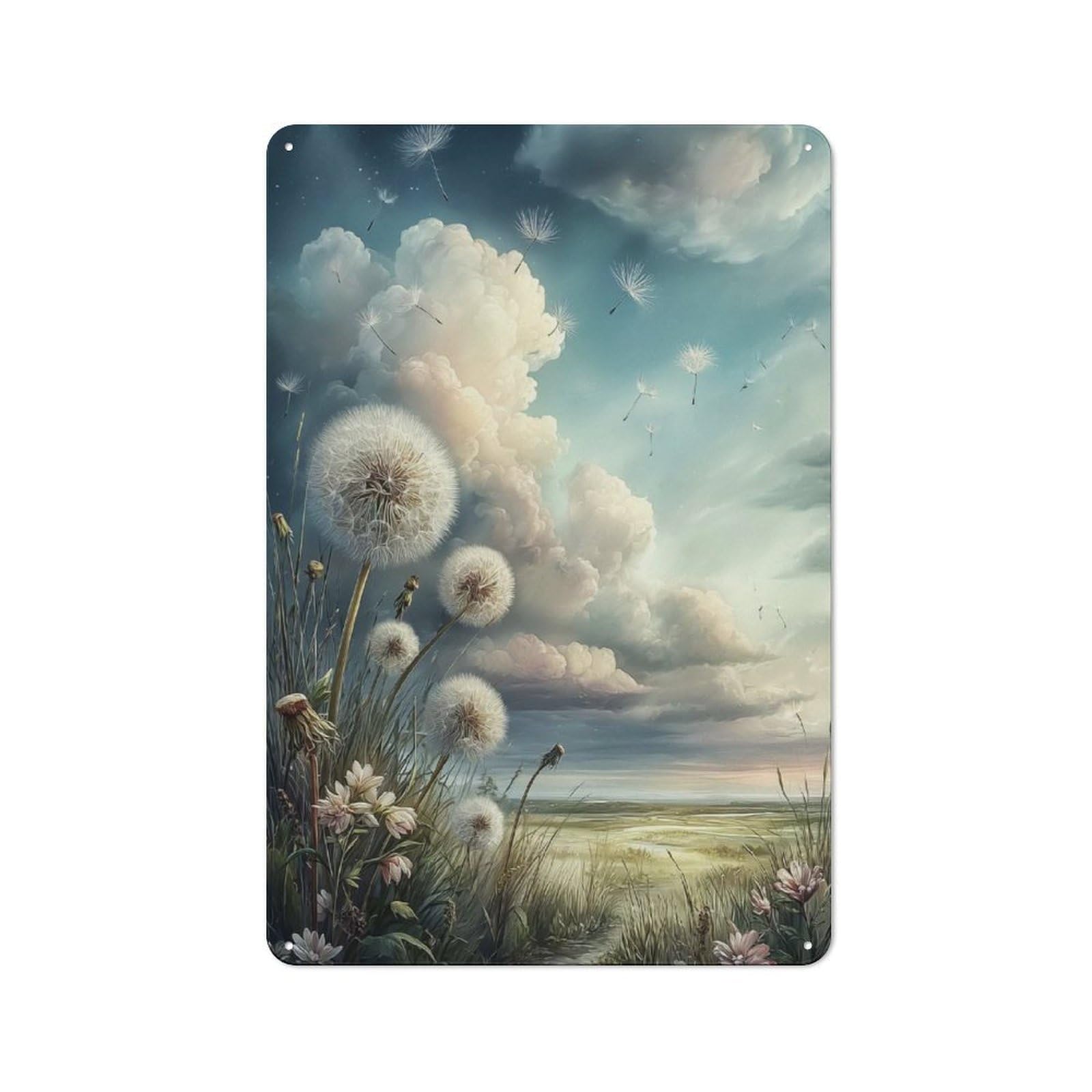 Dandelions in A Dreamy Landscape Retro-style Metal Sign 30x20cm for Guest Room Or Hallway, for Hallway Wall Decor Fans
