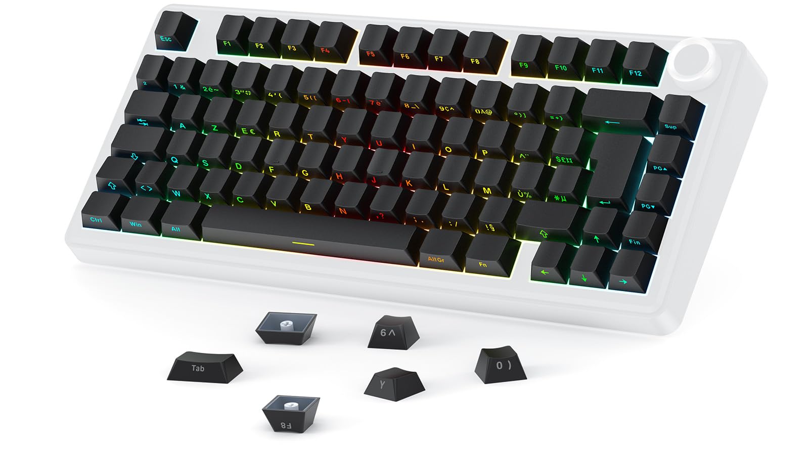 OMOTON Capuchons de Touches en Français, Cherry Profil 127 Touches PBT avec extracteur de Touches, Gravur Latéral pour MX Switch 61/68/84/87/96/108 ANSI/ISO-FR Layout claviers mécaniques - Noir